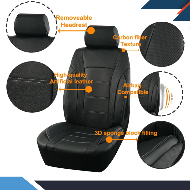 Universal Leather Car Seat Covers Comfortable 3D Foam Back Support With Carbon Fiber