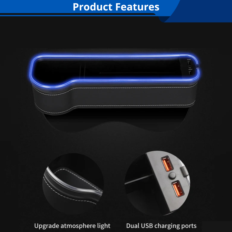 Car Seat Organizer, With 7 LED Colors, 2 USB Ports, Multifunctional With Cup Holders, For Phone, Sunglasses