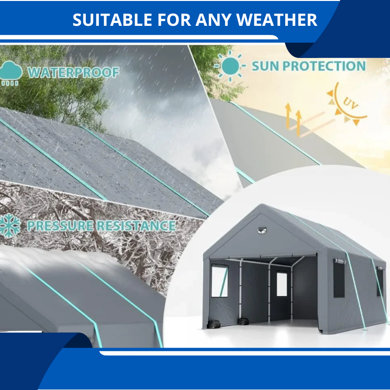 Extra Large 12' x 20' Heavy Duty Carport With Roll-up Windows and All-Season Tarp Cover SUV Home