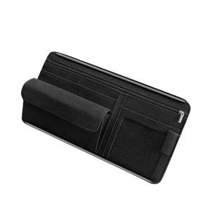 Car Sun Visor Organizer, Textured Suede, 2-Layer Storage For Sunglasses, Card Holder, Zipper Storage Pocket