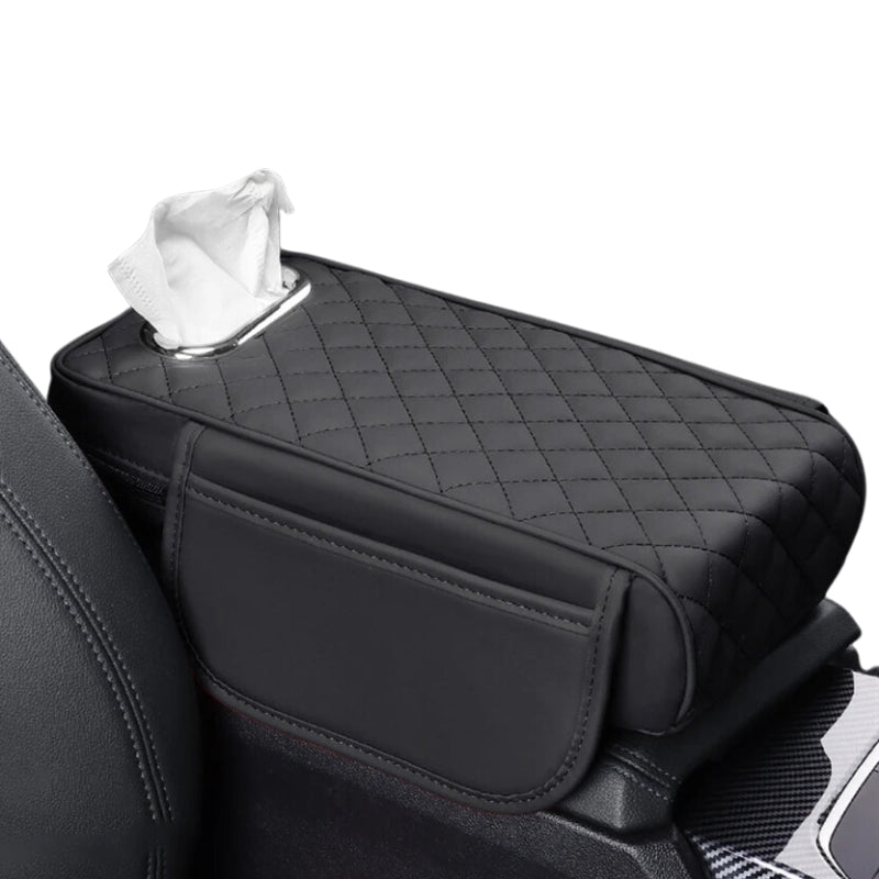 Comfortable Car Arm Rest Cushion Pad With tissue box storage bag Universal PU Leather
