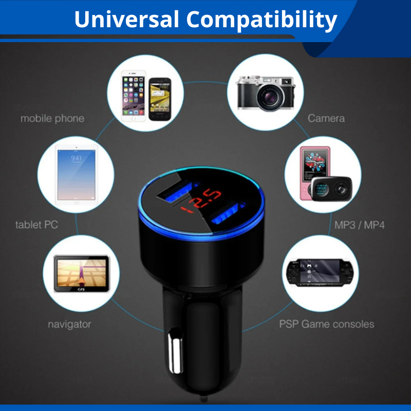 High-Quality 3.1A Dual USB Car Charger 2 Port LCD Display Voltmeter 12-24V Cigarette Lighter Socket