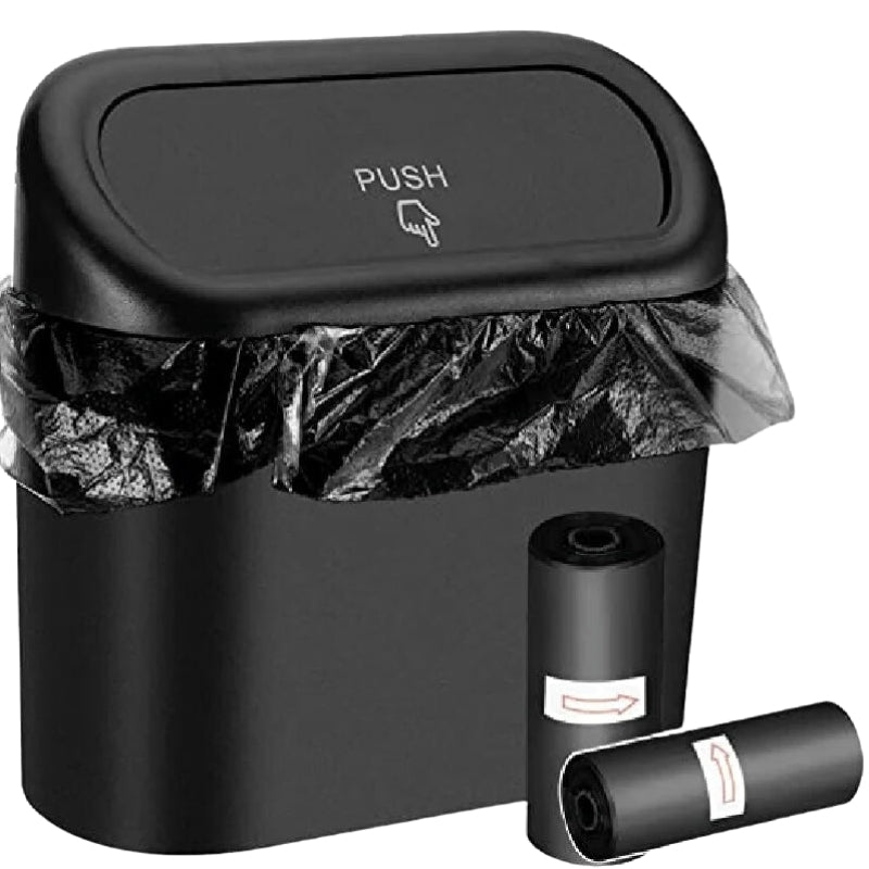 Car trash Can With Lid Includes 2 Pack of 60 x 2  garbage bags, Compact With Odor Seal And leak-proof