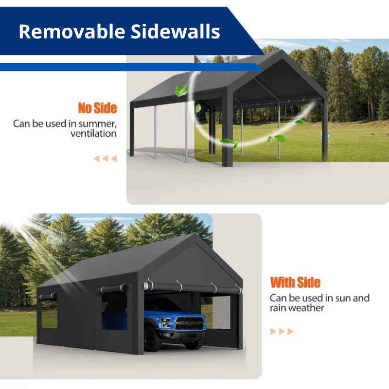 Heavy Duty Carport 12'x18.5' Ft With Roll-up Windows With All-Season Tarp for Car Truck Or Boat