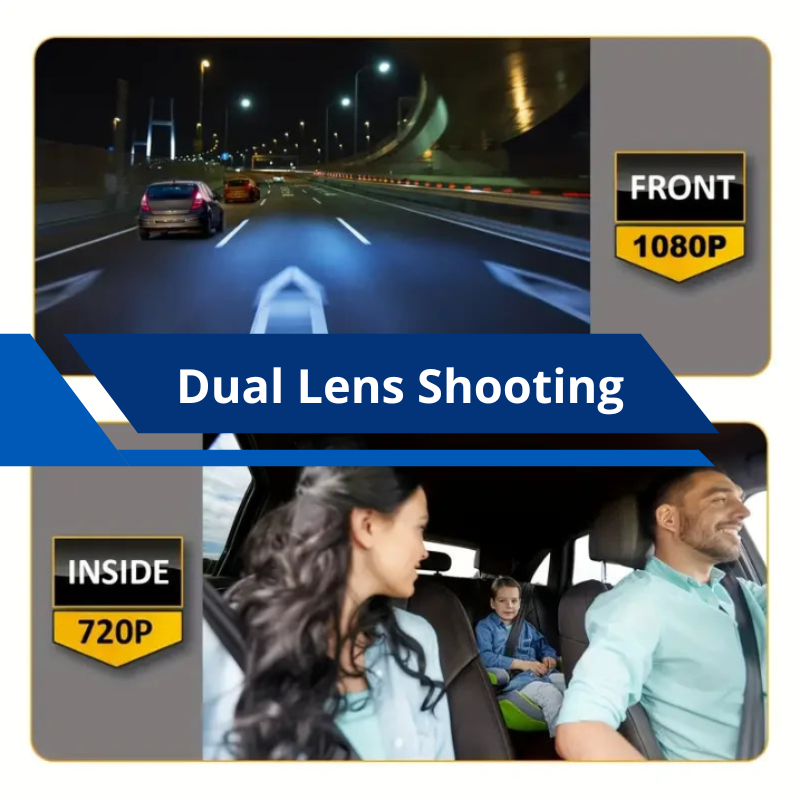 Dual Dash Cam 170°Wide Angle 1080P HD Lens 3.16in Dual Lens IR Night Vision Loop Recording