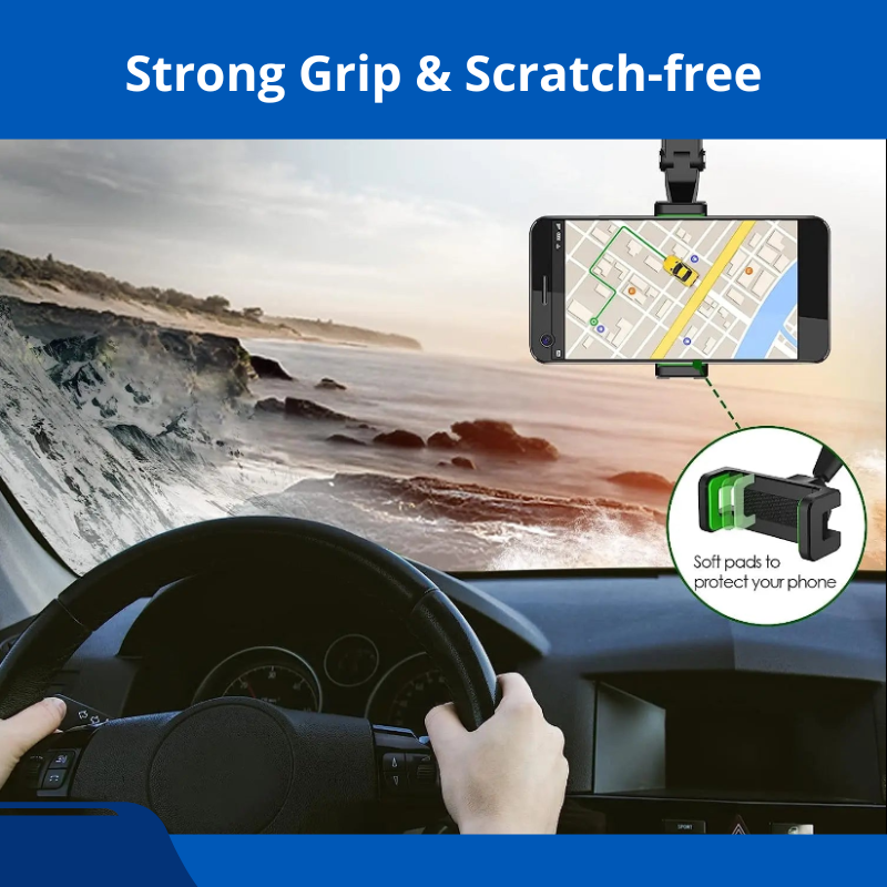 Car Rearview Mirror Phone Holder 360° Rotatable and Retractable Mobile Phone Mount