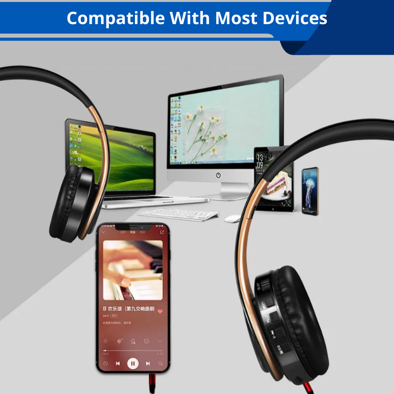 HIFI Stereo Wireless Headphones Bluetooth Headset FM Supports SD Card Mic for Mobile iOS & Android