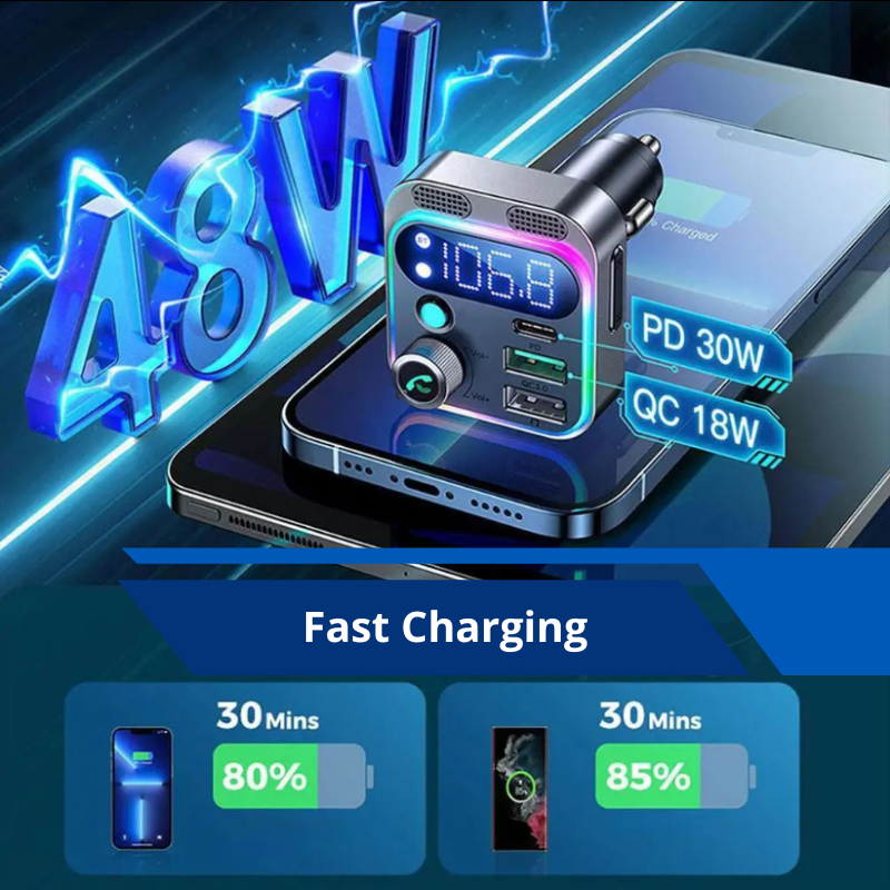 4 Port USB Car Charger Type C Bluetooth 5.3 FM Transmitter PD 250W Fast Charging for iOS Samsung