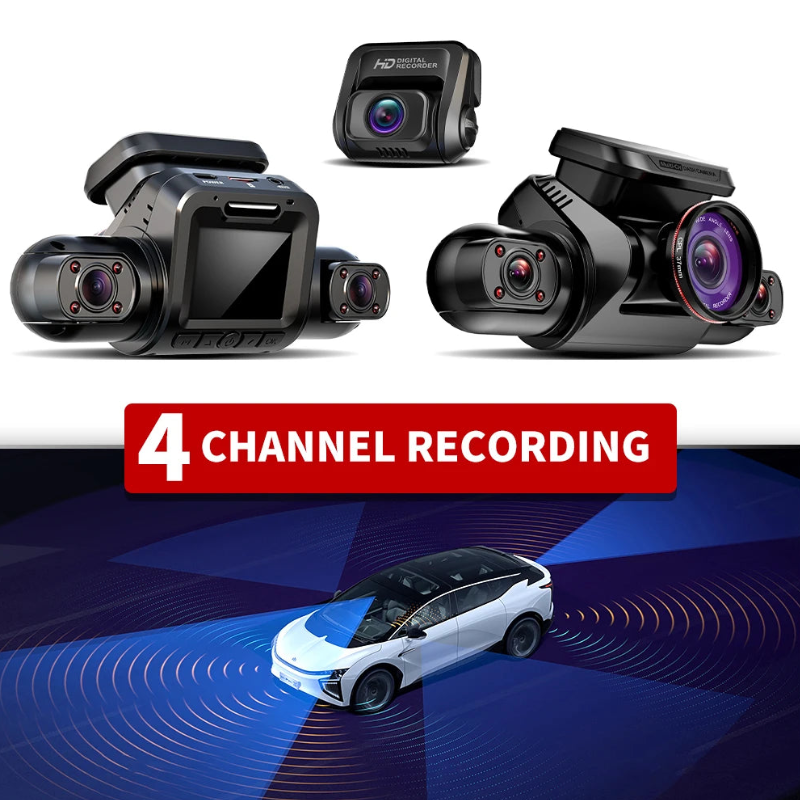 4 Channel Dash Camera 1080P 4K GPS WiFi Voice Control Super Night Vision 128GB Card 24 Hours Parking Mode