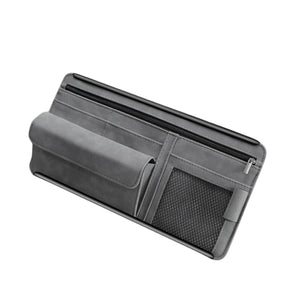 Car Sun Visor Organizer, Textured Suede, 2-Layer Storage For Sunglasses, Card Holder, Zipper Storage Pocket