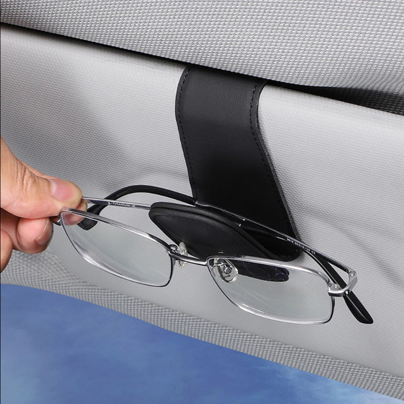 Universal Leather Sun Visor Glasses Clip Car Sunglasses Clip Card Ticket Holder