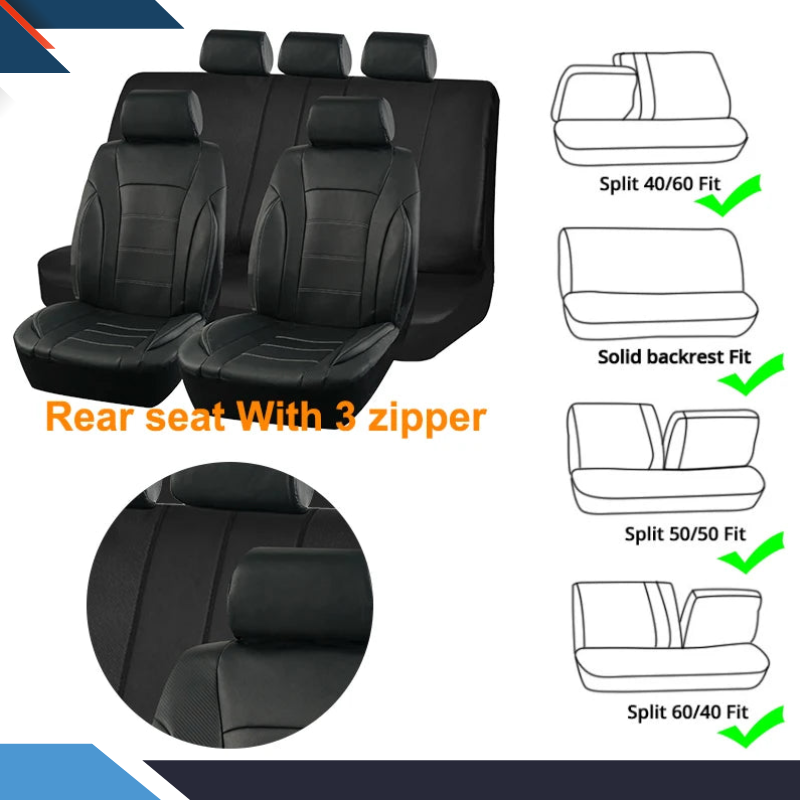 Universal Leather Car Seat Covers Comfortable 3D Foam Back Support With Carbon Fiber