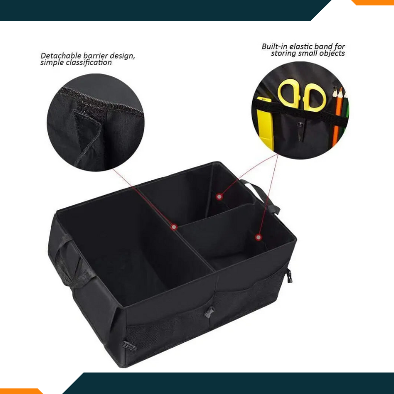 Car Trunk Organizer 13.75 Gal /52L Collapsible Multi Compartment Foldable Non Slip Securing Straps