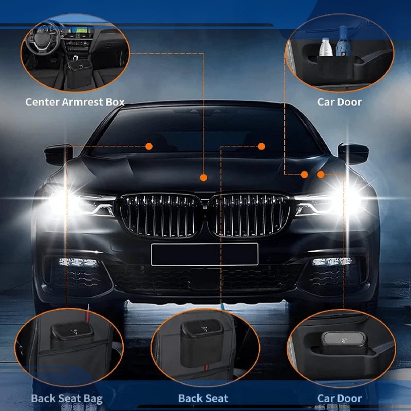 Car trash Can With Lid Includes 2 Pack of 60 x 2  garbage bags, Compact With Odor Seal And leak-proof