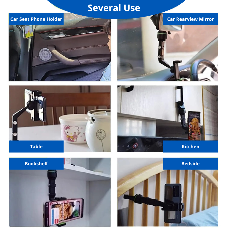 Car Rearview Mirror Phone Holder 360° Rotatable and Retractable Mobile Phone Mount