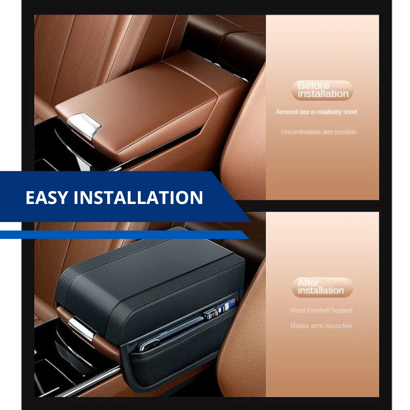 Leather Car Armrest Memory Foam Center Console Cover With Storage Pockets Universal Fit