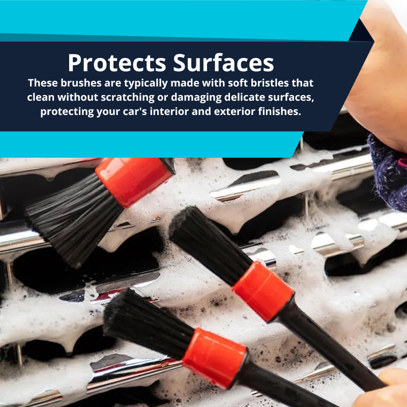 Car Detailing Kit With 5 Brush Sizes Premium Natural Boar Hair Detail Brushes for Wheels Engine Interior Air Vents