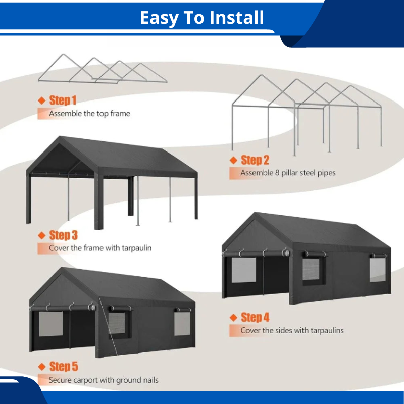 Heavy Duty Carport 12'x18.5' Ft With Roll-up Windows With All-Season Tarp for Car Truck Or Boat