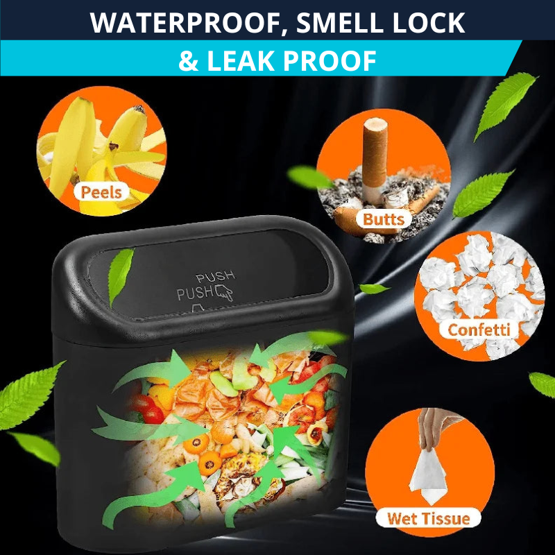 Car trash Can With Lid Includes 2 Pack of 60 x 2  garbage bags, Compact With Odor Seal And leak-proof