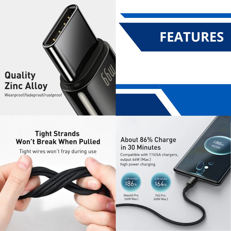 Fast Charging USB C Cable 3.25FT, 6.5FT, 10FT, 240W PD3.1 5A, Zine Alloy Nylon Braided for iOS Samsung