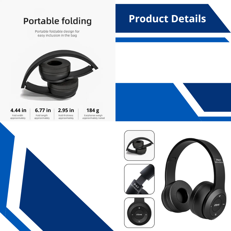 Rechargeable Wireless Headphones 5.0 Bluetooth Foldable Light Weight Sports Game Headset