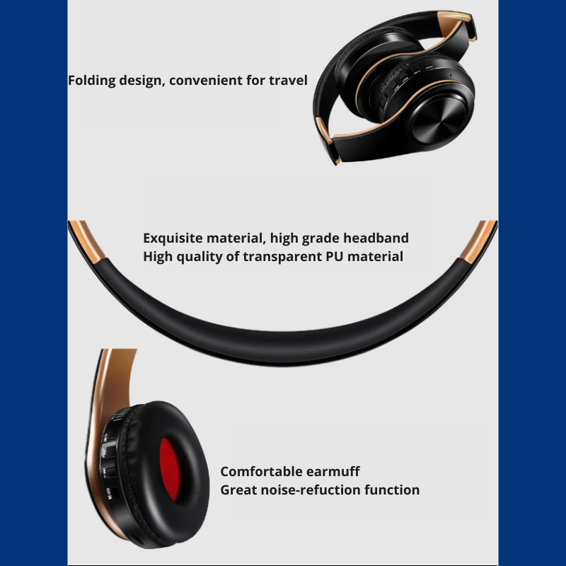 HIFI Stereo Wireless Headphones Bluetooth Headset FM Supports SD Card Mic for Mobile iOS & Android