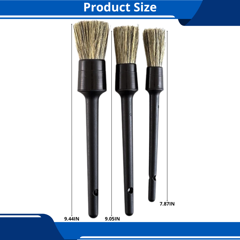 3-Pack Car Cleaning Brush Kit Natural Boar Hair With Soft Bristles for Interior Car Cleaning