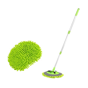 Microfiber Car Wash Brush Mitt Sponge 46" Aluminum Alloy Long Handle 2 Chenille Scratch-Free Replacement Head