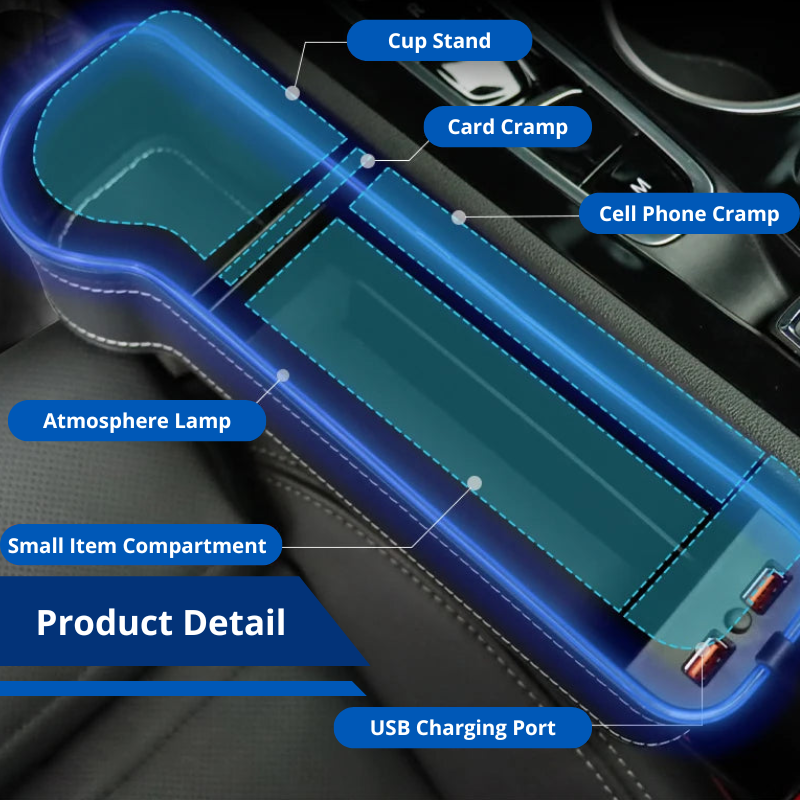 Car Seat Organizer, With 7 LED Colors, 2 USB Ports, Multifunctional With Cup Holders, For Phone, Sunglasses