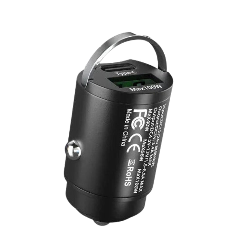 Hidden Mini 100W Type C USB Car Charger Fast Charging for iPhone Samsung Lighter Charger