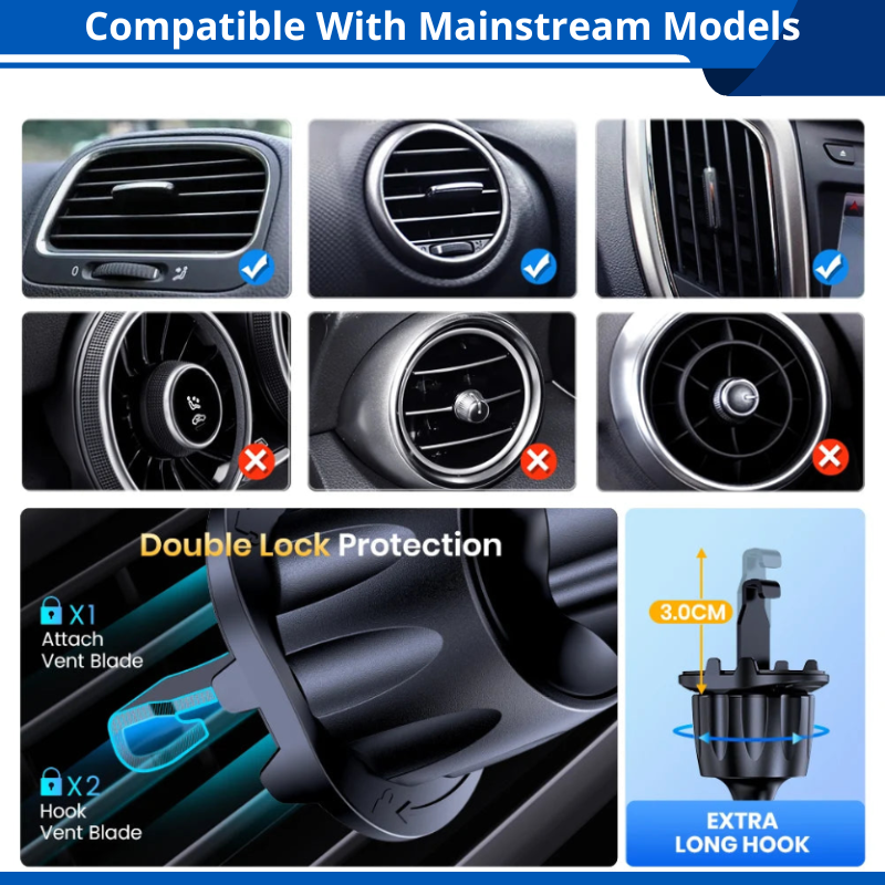 Universal Car Phone Holder Durable Air Vent Mount For Big Phones & Thick Cases, Hands-Free Phone Holder