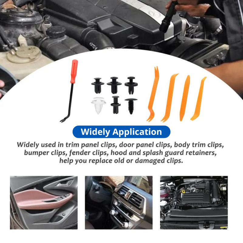 100Pcs Universal Fastener Clips with Fastener Remover Car Plastic Rivets Fasteners Replacement Push Clip Kit