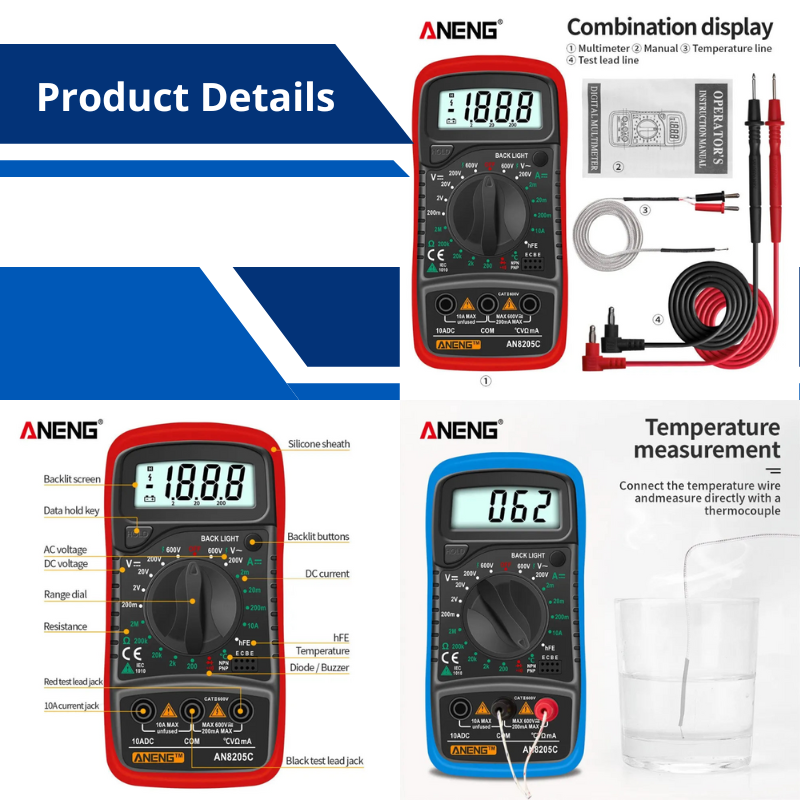 Multimeter Digital Analyzer Counts Volt Meter Measures Voltage Current Resistance Diodes Continuity Duty-Cycle