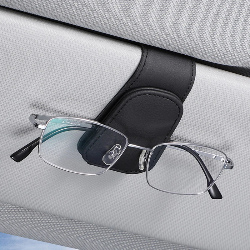 Universal Leather Sun Visor Glasses Clip Car Sunglasses Clip Card Ticket Holder