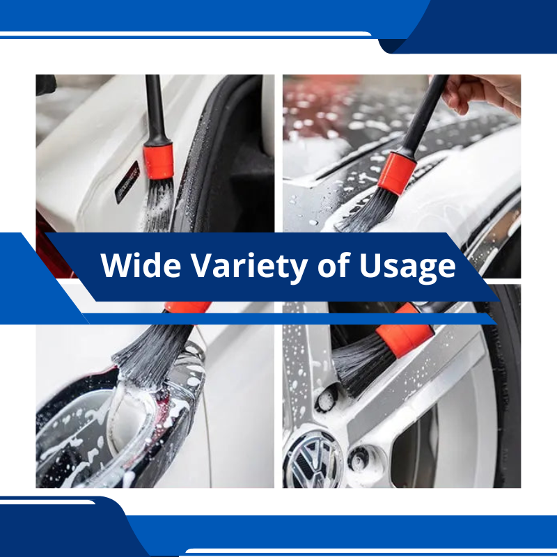 Car Detailing Kit With 5 Brush Sizes Premium Natural Boar Hair Detail Brushes for Wheels Engine Interior Air Vents