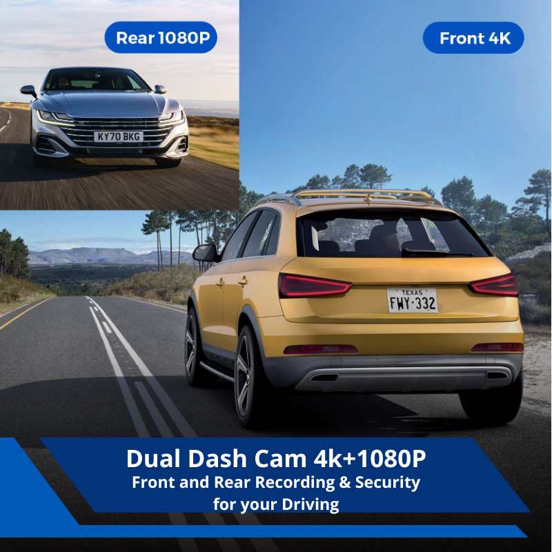 Car Dash Cam With Voice Control 4K+1080P HD Dual Cameras And Built-in GPS WiFi Premium Night Vision