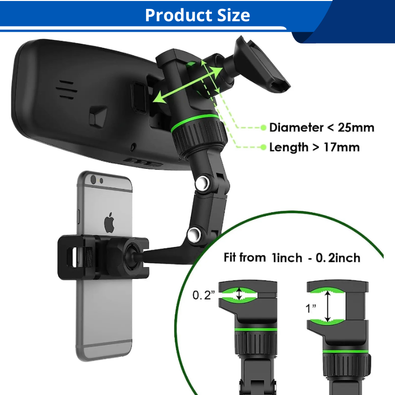 Car Rearview Mirror Phone Holder 360° Rotatable and Retractable Mobile Phone Mount