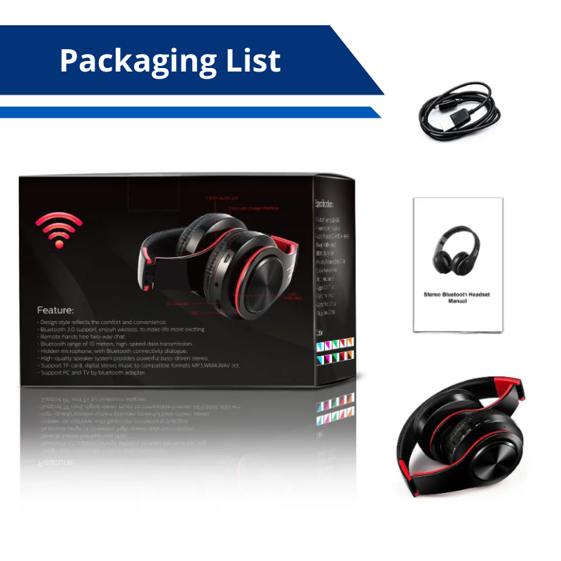 HIFI Stereo Wireless Headphones Bluetooth Headset FM Supports SD Card Mic for Mobile iOS & Android