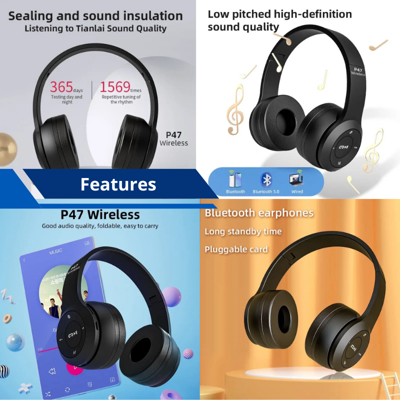 Rechargeable Wireless Headphones 5.0 Bluetooth Foldable Light Weight Sports Game Headset