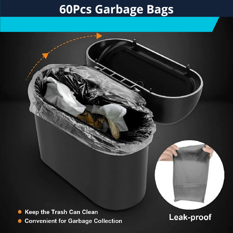 Car trash Can With Lid Includes 2 Pack of 60 x 2  garbage bags, Compact With Odor Seal And leak-proof