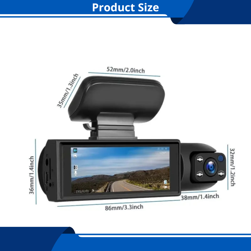 Dual Dash Cam 170°Wide Angle 1080P HD Lens 3.16in Dual Lens IR Night Vision Loop Recording
