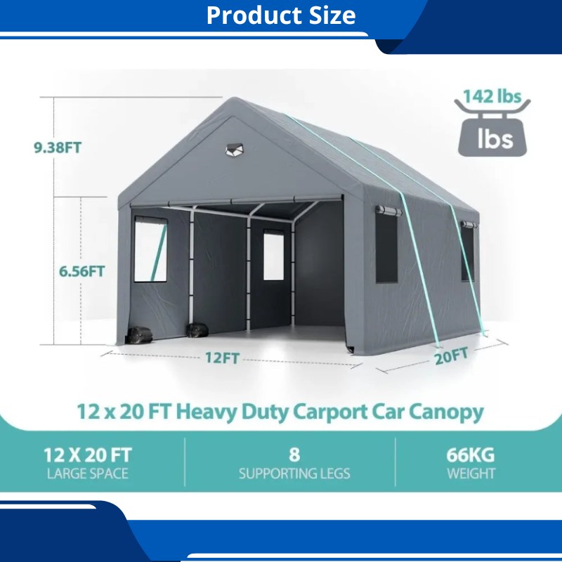Extra Large 12' x 20' Heavy Duty Carport With Roll-up Windows and All-Season Tarp Cover SUV Home