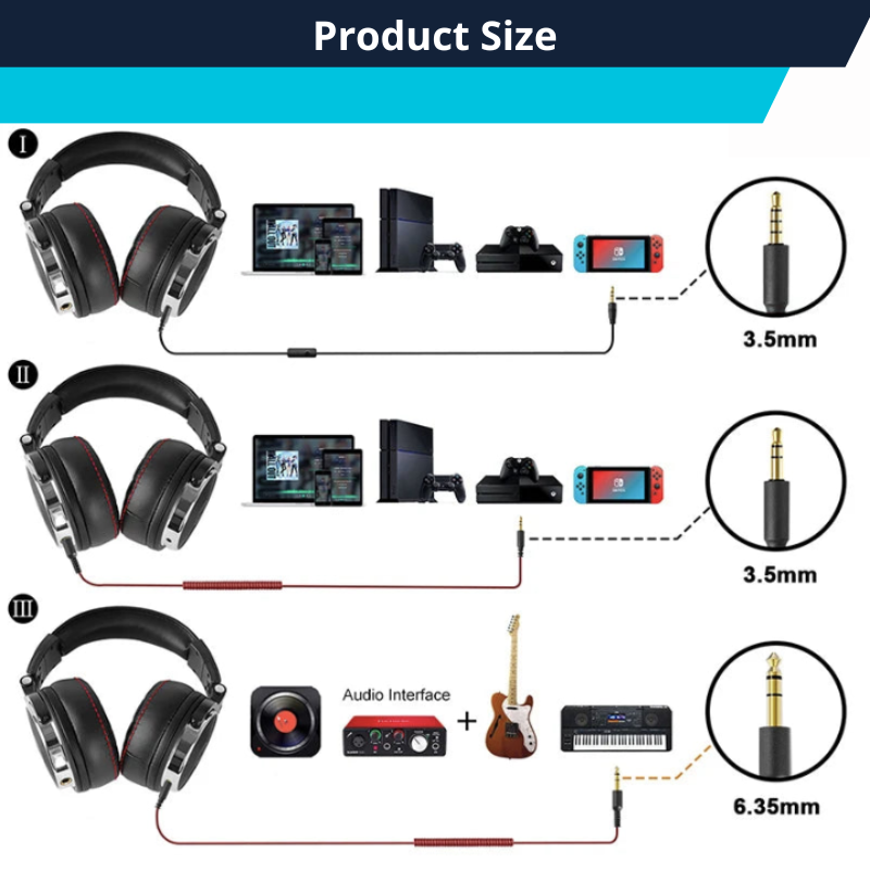 Wired Headphones Studio Pro DJ Headphones With Microphone HiFi For Phone PC