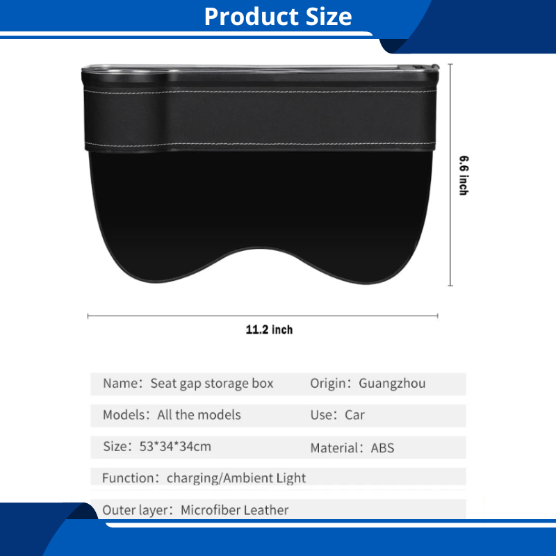 Car Seat Organizer, With 7 LED Colors, 2 USB Ports, Multifunctional With Cup Holders, For Phone, Sunglasses