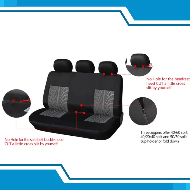 Polyester Car Seat Covers Full Set Universal Fit Washable Airbag Compatible Split Bench Rear Seat