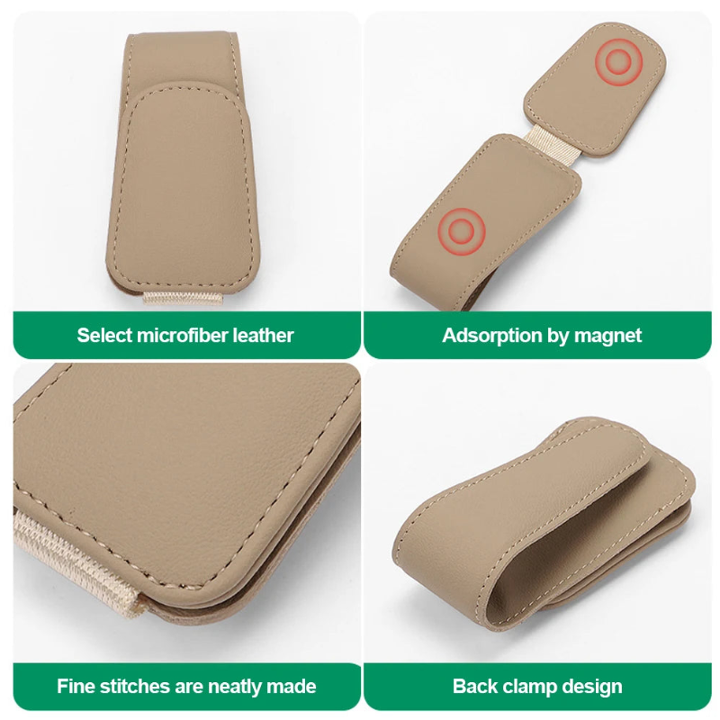 Universal Leather Sun Visor Glasses Clip Car Sunglasses Clip Card Ticket Holder