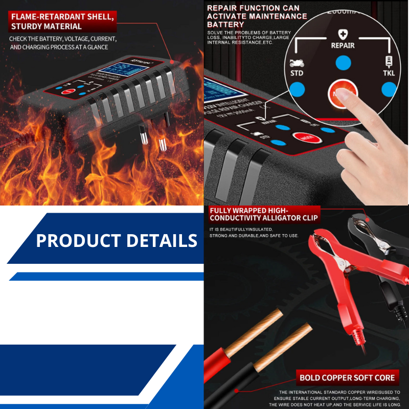 Smart Car Battery Charger 6V and 12V Automotive Charger Trickle Charger for Motorcycle ATV