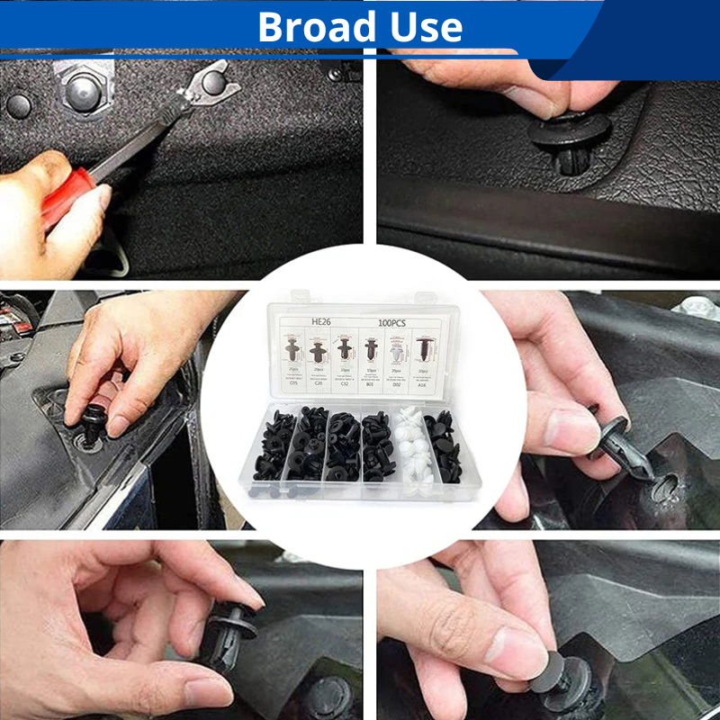 100Pcs Universal Fastener Clips with Fastener Remover Car Plastic Rivets Fasteners Replacement Push Clip Kit