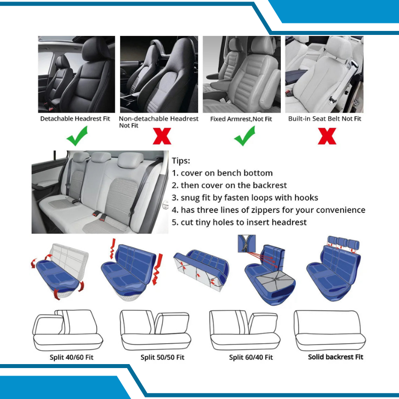 Polyester Car Seat Covers Full Set Universal Fit Washable Airbag Compatible Split Bench Rear Seat