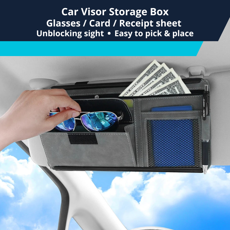 Car Sun Visor Organizer, Textured Suede, 2-Layer Storage For Sunglasses, Card Holder, Zipper Storage Pocket